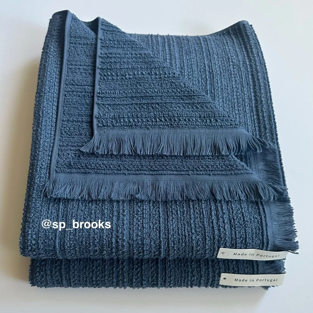 🎁2PC BIANCA Bath Towels - Slate Blue Cotton Boucle Textured Pattern
